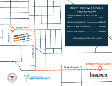 a map of the MLK Jr. Honor Walk route and schedule of events. See below map for more details. 